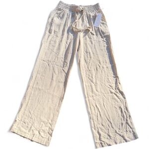 Woman’s Linen Blended Cream Color Drawstring Pants. Summer Staple.